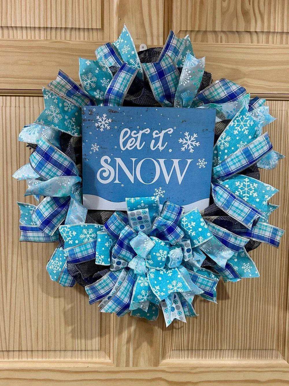 Let It Snow Blue Winter Wreath - Decorative Holiday Door Accent